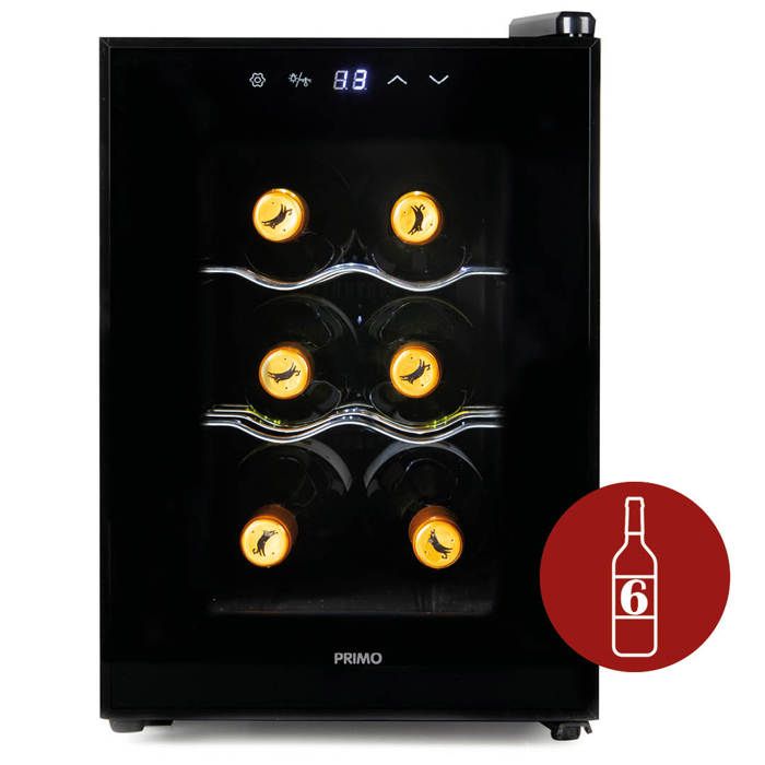 PRIMO PR168WK Cave à Vin - Pose Libre - 6 Bouteilles - Classe E - Noir - Primo