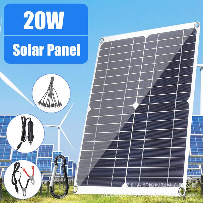 Kit Panneau Solaire 10W 18V – 2 Ports USB + 4 Ampoules – Pour Camping Voyage Générateur