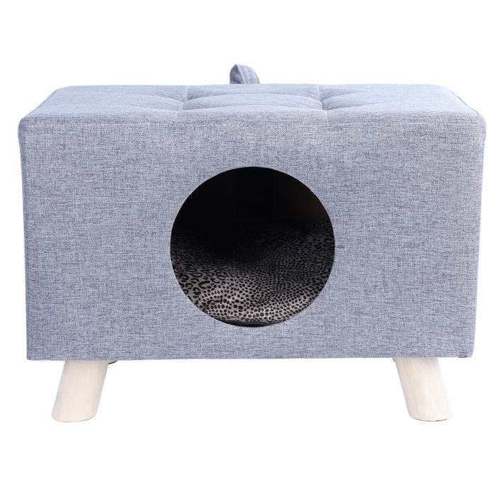 Comparer les prix de Maison pour chat en bois- Niche pour chat semi-fermée - chat de moins de 9 kg - chauffe-lit - GRIS - 48*26*30cm