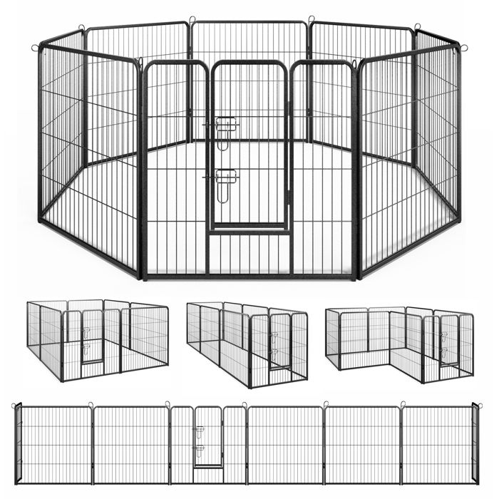 Meilleurs prix pour COSTWAY Barrière de Sécurité H80CM pour Chien 8 Panneaux, Parc Portable Pliable avec Porte, Intérieur Extérieur pour Jardin Camping