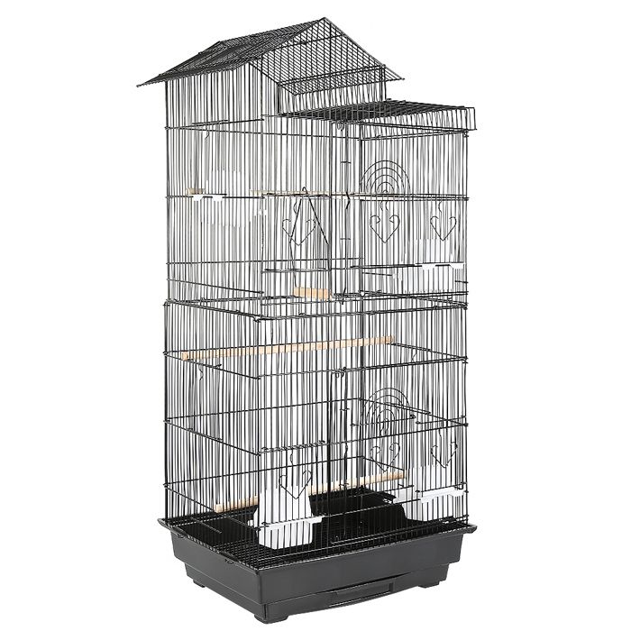 Comparer les prix de Cage Oiseaux Volière portable Avec conception du type de toit en Métal - ERROLVES - Noir - 46*35.5*99 CM