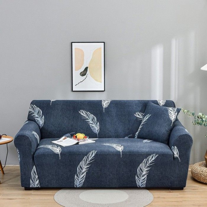 Housse de Canapé Extensible 2 Place Couverture Canapé avec Accoudoirs plume bleu foncé[SFT10]