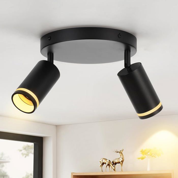 Homefire Spot de plafond noir 2 ampoules lampe de couloir plafonnier moderne spot GU10 spots orientable plafonnier intérieur métal