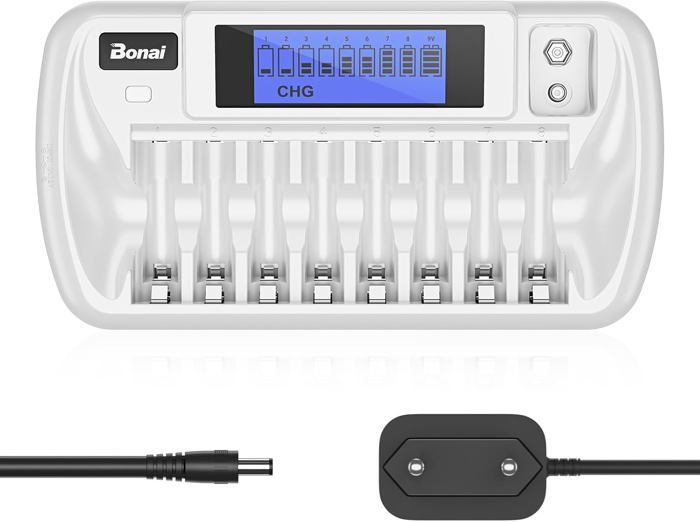 Chargeur Universel 8 Piles Avec écran LCD - Pour Piles AA/AAA/C/D Ni-MH Ni-CD - Inclus 8 Piles AAA 1000 MAh
