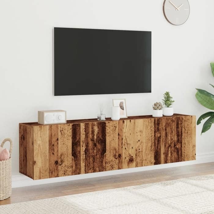 vidaXL Meubles TV muraux 2 pcs vieux bois 80x30x41 cm support TV armoire média console TV meuble HiFi centre de 857667