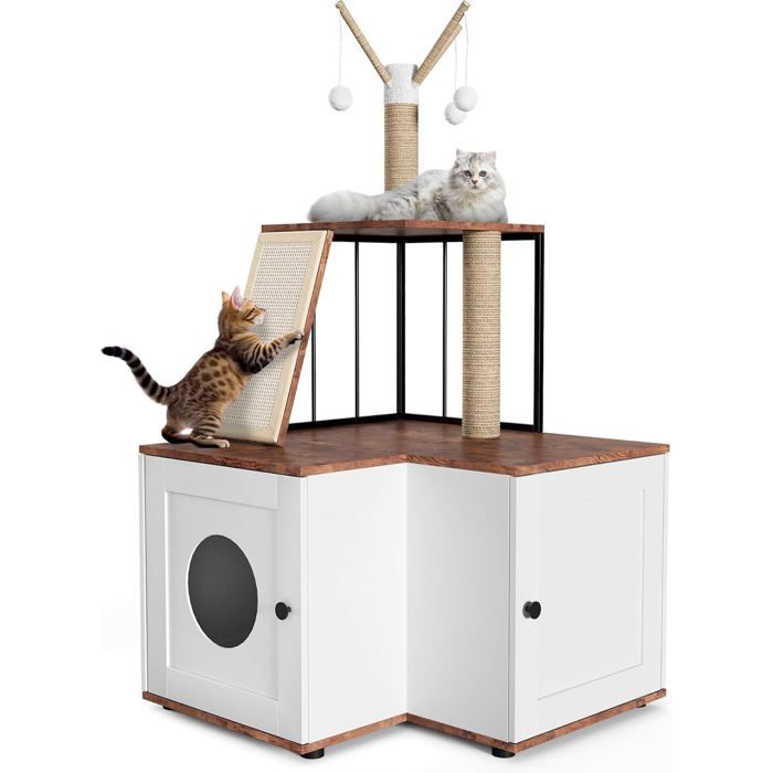 Comparer les prix de Arbre à Chat avec Litière Griffoir Moderne 2-en-1 Cache-litière marron et BLANC
