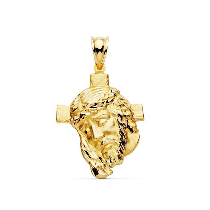 Pendentif Tête du Christ en or 9 carats de 31 mm et croix