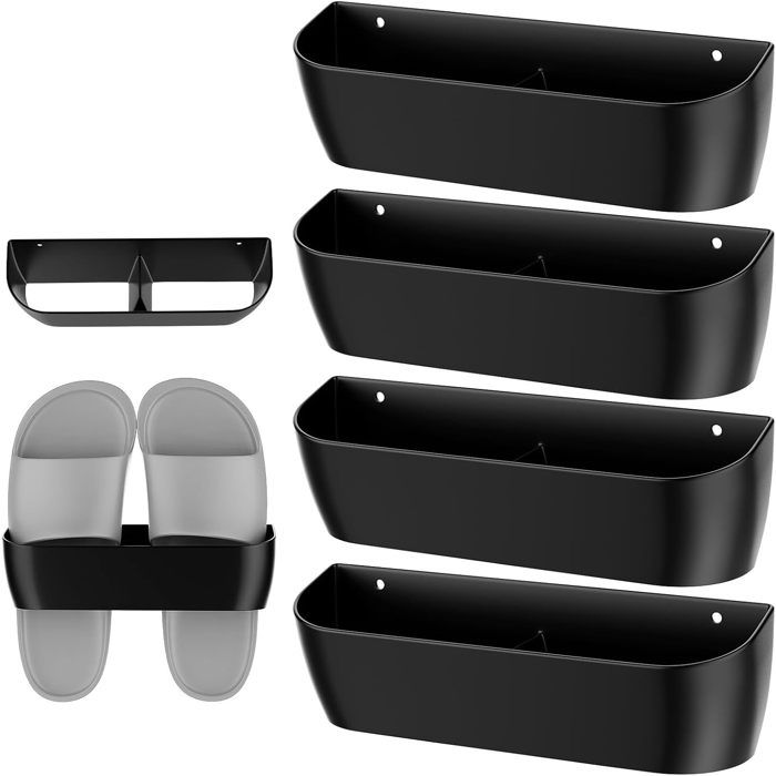4 supports muraux noirs pour chaussures avec séparateurs adaptés aux camping-cars avec vis et ruban adhésif 8 vis 8 tubes