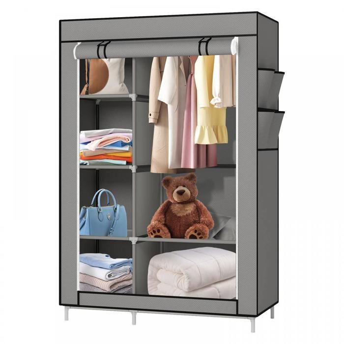 MIPAN.Meuble De Chambre Gris-Penderie Souple-170 x 105 x 45cm - Rangement Souple Penderie - Penderie Dressing En Tissu Non-Tissé