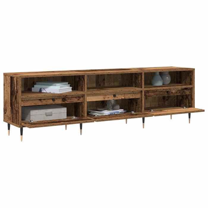 Meuble TV moderne - vidaXL - Bois ancien - 150x30x45 cm - Bois dingénierie - 3 portes - 3 étagères - Pattes coniques