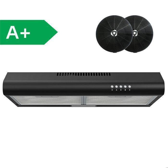 FIREGAS hotte aspirante 60 cm sous meuble noir – Classe A+ – Évacuation et recyclage – Filtre charbon