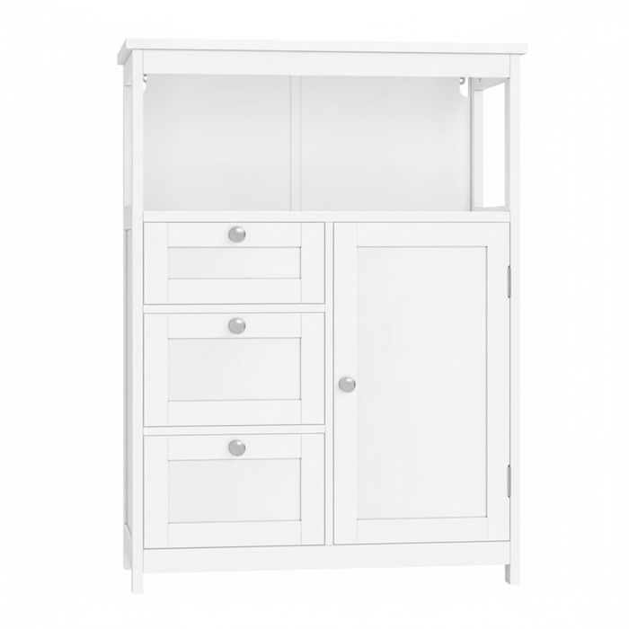Armoire de salle de bain meuble d’appoint meuble de rangement avec 3 tiroirs et étagère réglable blanc