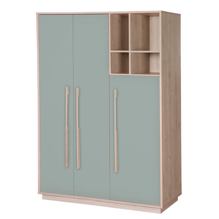 Armoire Bébé 3 Portes ROBA - Selva - 2 Penderies 4 Niches - Vert Sauge - Effet Noyer Armoire Bébé 3 Portes ROBA - Selva - 2 Penderies 4 Niches - Vert Sauge - Effet Noyer