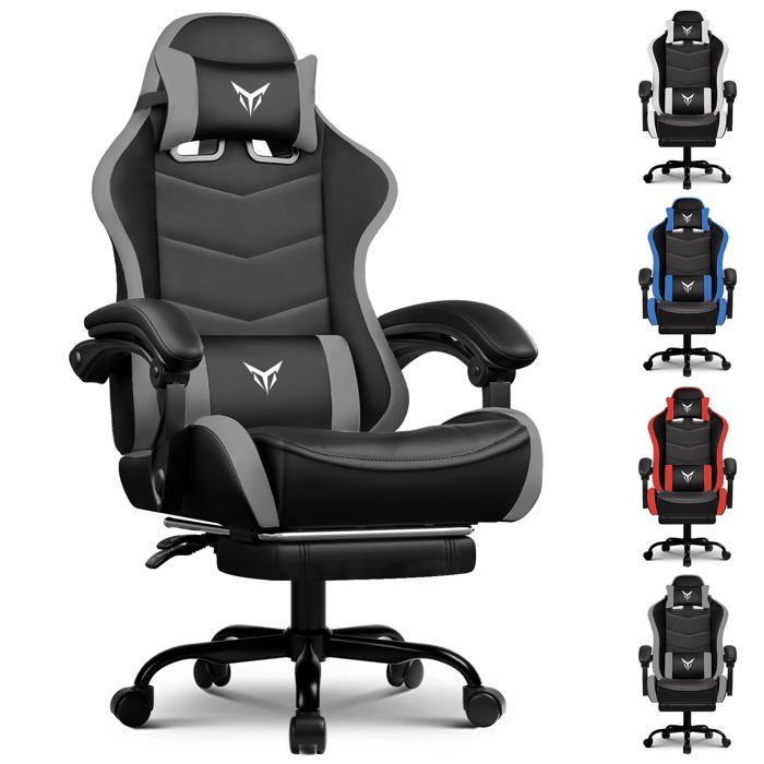 Chaise Gaming Ergonomique avec Repose Pieds Support Lombaire et Appui Tête Réglables Fauteuil de Bureau - vue 2