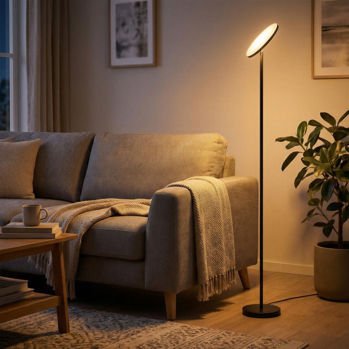 Lampadaire sur Pied LED Tête Pivotante Télécommande pour Salon Bureau Noir