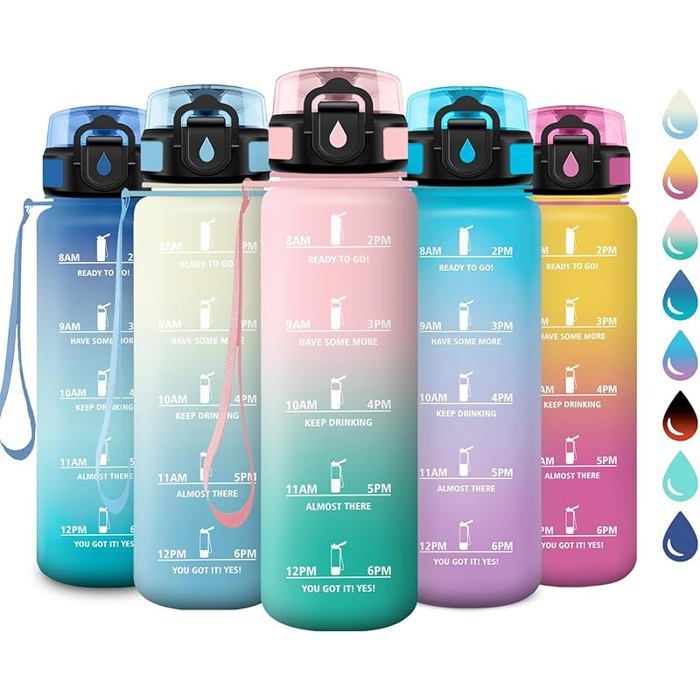 Gourde Sport 1L Gourde avec Filtre sans BPA Bouteille eau de Motivation avec Marqueur de 1000 ml 32OZ-1000ML ROSE CYAN GOURDE