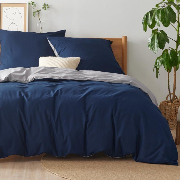 Parure de couette – Housse de couette et Taies d’oreiller - Bedsure - Bleu calme Gris - 200x200cm - 100% Coton - Lot de 3 pièces