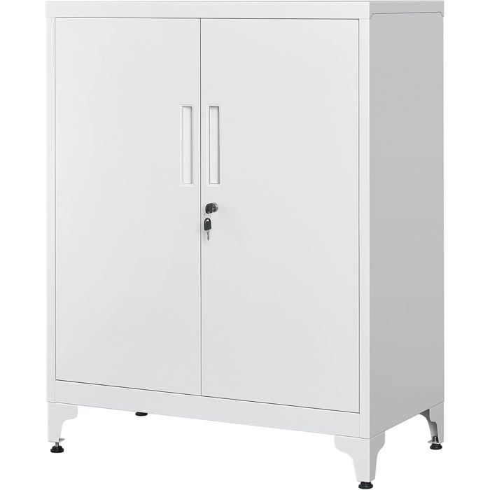 Armoire de Bureau 2 Portes Verrouillable - Placard Polyvalent en Acier Gris Mat - Pour Salon