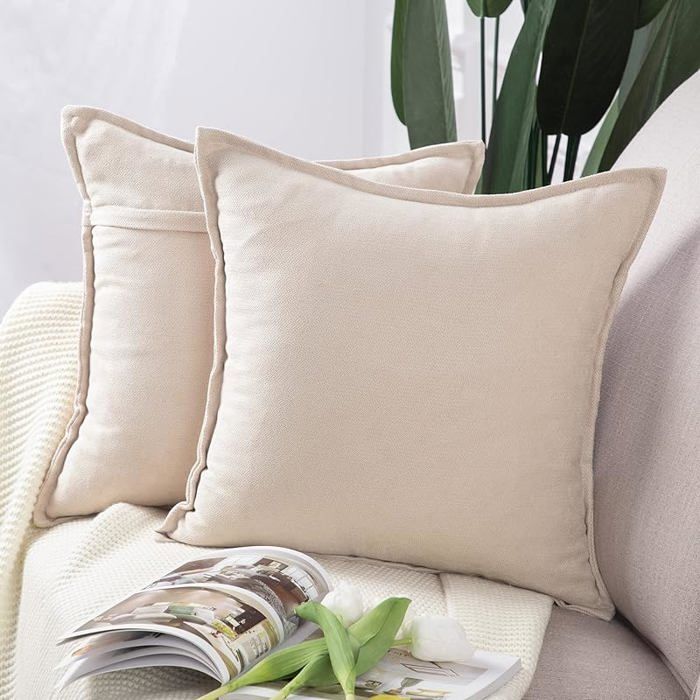 Lot de 2 Housses de Coussin Courtes en Chenille Douce décorative pour canapé Chambre Beige 65 x 65 cm 65 x 65 cm HOUSSE DE COUSSIN