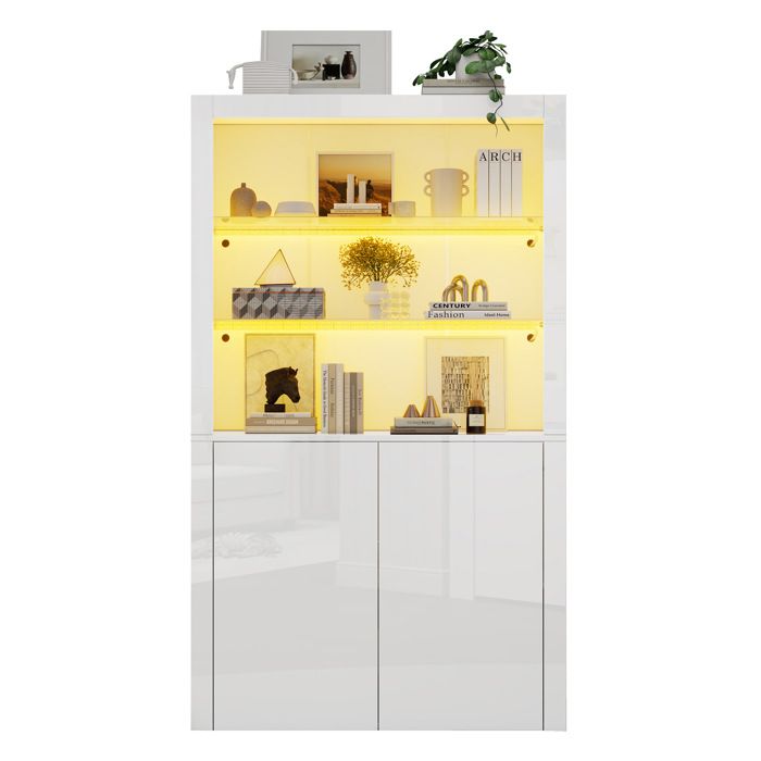 Vitrine haute LED 16 couleurs – MDF et verre trempé – 2 portes – Blanc brillant – 100 x 35 x 170 cm