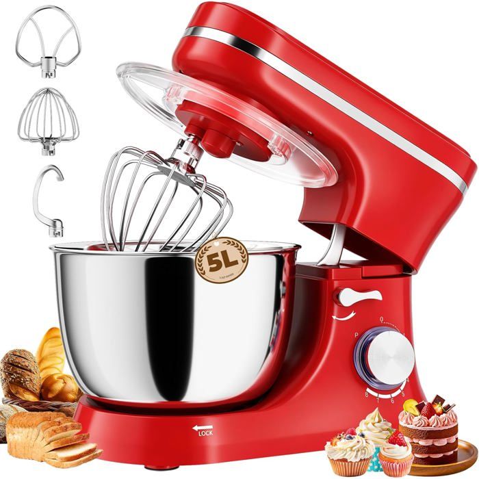 Robot Pâtissier 1000W 8 Vitesses + Fonction Pulse Robot pétrin multifonction avec Bol 5L Inox - Velpax