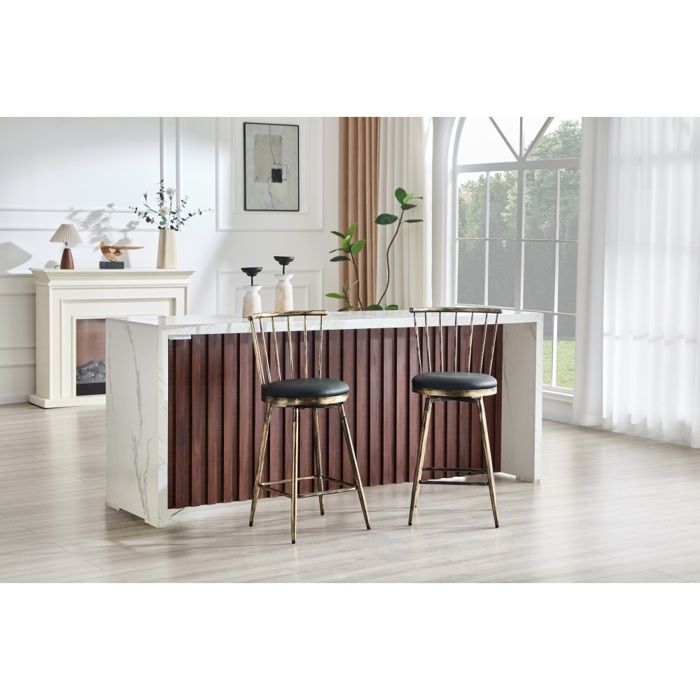 Tabouret bar métal rembourré vintage industriel pour îlot cuisine bar restaurant 39x39x96cm noir marron Sans Table