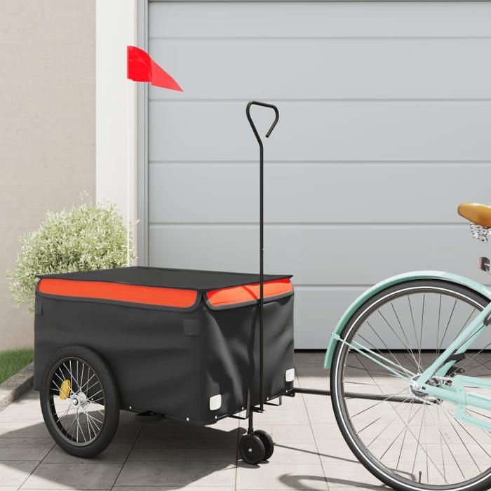 Remorque de vélo noir - vidaXL - tissu oxford - polyethylene - fer - noir et orange - orange - 30 kg - 124 x 53 x 45 cm 9969581