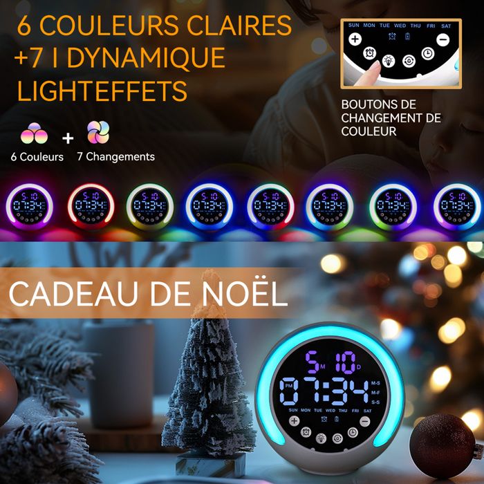 Réveil numérique,Réveil couleur RVB pour chambre à coucher,Double Réveil numérique,Réveil couleur RVB pour chambre à coucher,Double