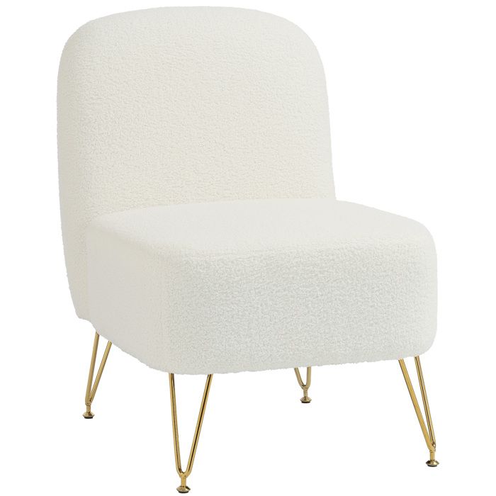 Fauteuil de salon - HOMCOM - assise large - coussin épais - tissu bouclette et métal - 54 x 72 5 x 78 cm - blanc et doré Fauteuil de salon - HOMCOM - assise large - coussin épais - tissu bouclette et métal - 54 x 72 5 x 78 cm - blanc et doré