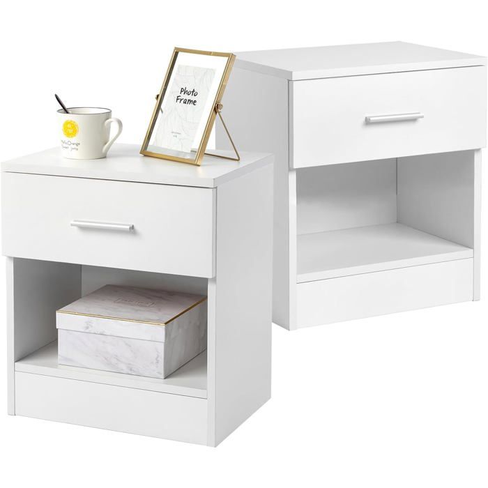 Lot De 2 Tables De Chevet Simples-Commode Avec 1 Tiroir-Pour Chambre À CoucherSalon(2)[CA124]