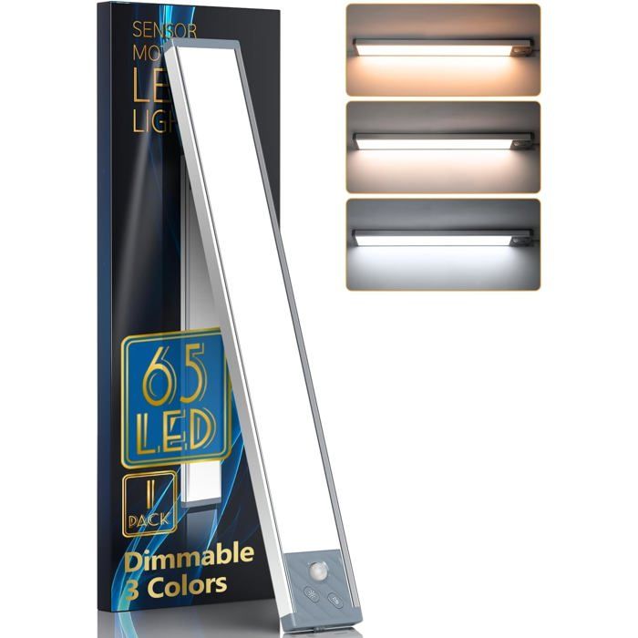 Éclairage de plac LED avec détecteur de mouvement 65 LED - Lumière darmoire - Lampe 65 Led (3 Températures de Lot de LAMPE A POSER