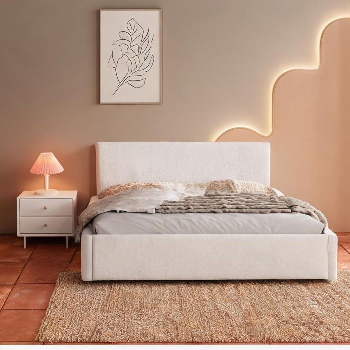 Méridienne convertible en velours blanc classique 90x200 cm éclairage LED intégré et sommier à lattes