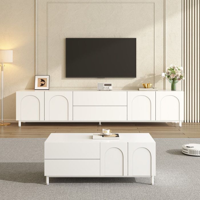 Ensemble de meubles de salon - Meuble TV et table basse assortie - Design avec portes en arc