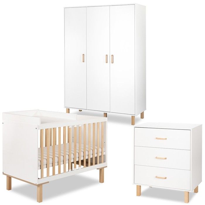 LAURA Chambre bébé armoire commode et lit évolutif 120x60 Blanc + plan à langer lit
