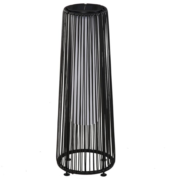 YWJ Lampe Jardin Rotin Synthétique Solaire Extérieur LED Auto Étanche Terrasse Balcon Ø21.5x61cm Noir