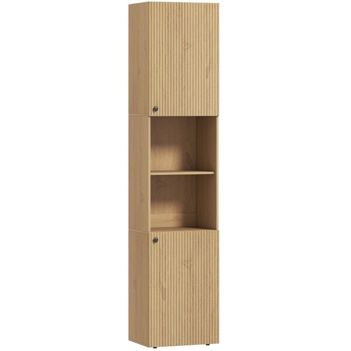 Colonne de salle de bain haute et étroite 40 x 31 x 182 cm avec 2 portes étagères ouvertes chêne TYNQER
