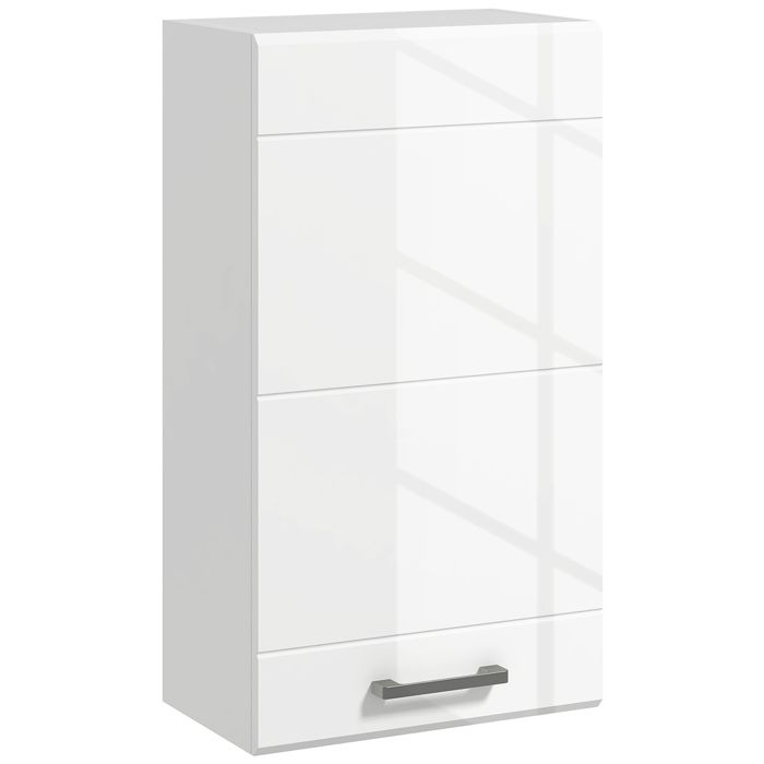 Armoire murale de salle de bain 1 porte étagère réglable 3 niveaux 37 x 225 x 70 cm blanc brillant