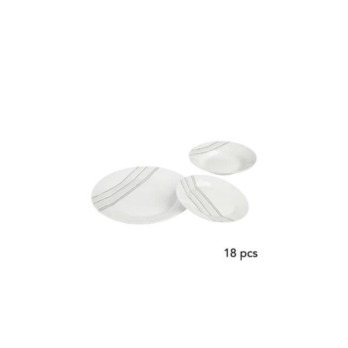 Service de table - Lignes - 18 pièces - Porcelaine Blanc