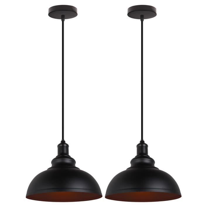 Mogod Lot de 2 Rétro Vintage Lustre Suspension Industrielle E27 29cm Fer Abat-jour en Métal Lampe de Plafond Luminaire Salle à Mange