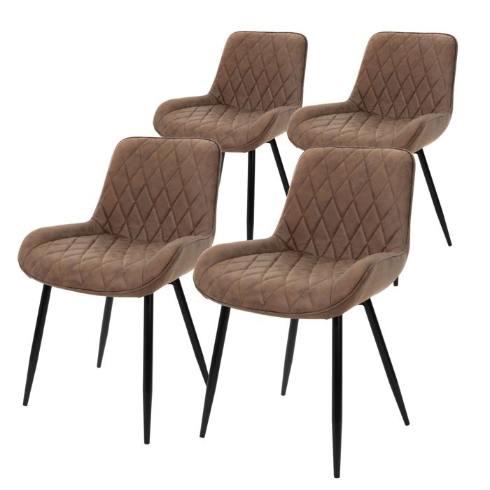 Lot de 4 chaises salle à manger cuisine marron simili PU pieds acier noir 120 kg Lot de 4 chaises salle à manger cuisine marron simili PU pieds acier noir 120 kg