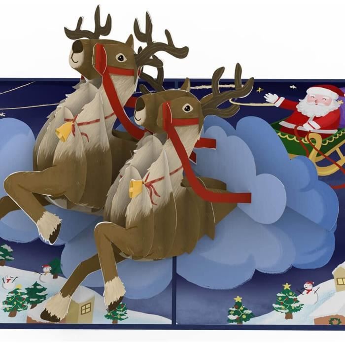 Carte De Noël Pop-up 3D - Renne Et Paysage D'hiver - Carte De Vœux Pliable - NEUVE