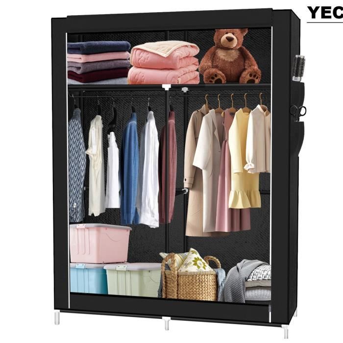 Armoire Toile Penderie détachable - YEC - Noir - 108*45*170cm - 2.6kg - Tube en acier inoxydable