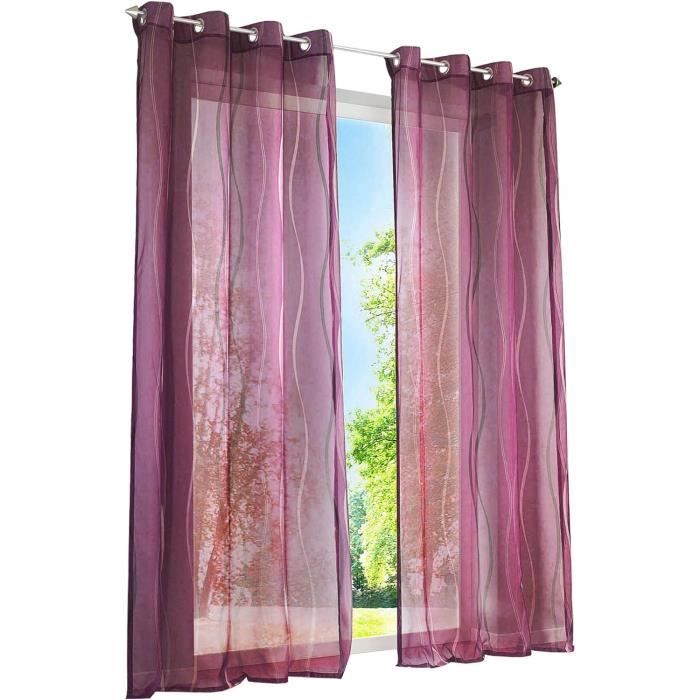 Rideau Coulissant Semi-Transparent « Francfort » Gris - 245 X 60 Cm - Lin, Motif Lignes - Avec Rail