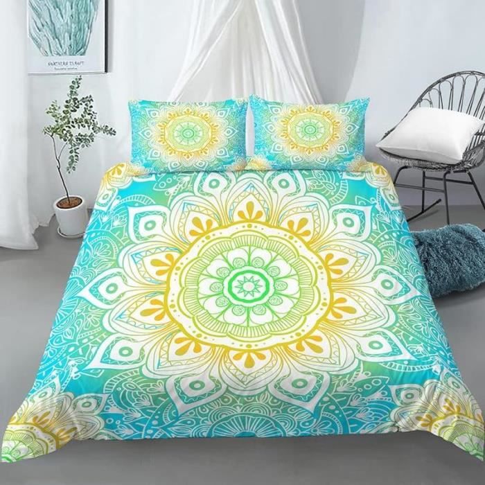 Housse De Couette 140x200 Cm Graffiti Bleu - Microfibre Douce - Avec 1 Taie D'oreiller 65x65 Cm - Parure Lit 1 Personne