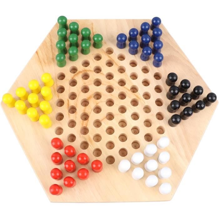 Hey! Play! – Jeu De Dames Chinoises – Planche Bois 28 Cm – 60 Piquets Colorés – 2 à 6 Joueurs – Dès 4 Ans