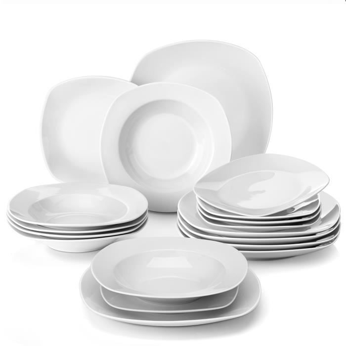 Service de table en porcelaine - MALACASA - ELISA - 18 pièces - Blanc - Compatible lave-vaisselle
