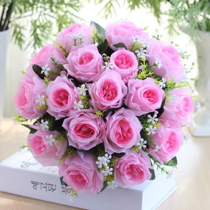 18Head soie artificielle roses fleurs nuptiale Bouquet Rose maison mariage  décor a - Cdiscount Maison