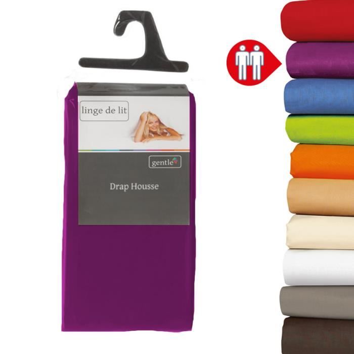 Drap housse - 100% coton - Violet - 160x200 cm - 57 fils - Uni