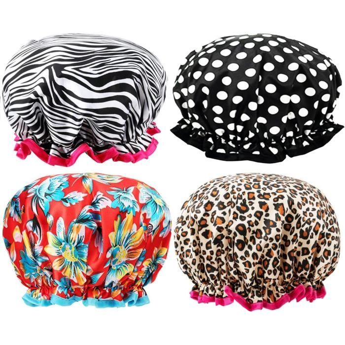 Bonnet de Douche - Satin Double Couche - Imperméable - 4 Pcs - Couleurs Vives