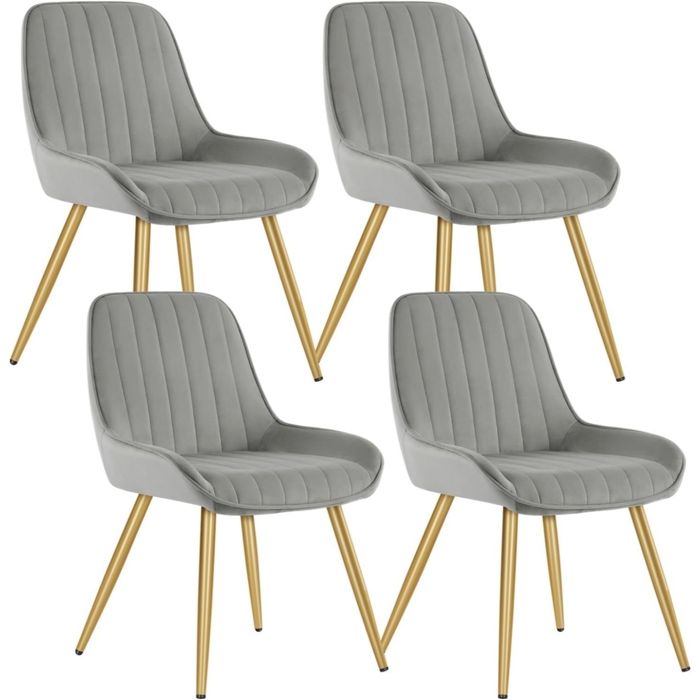 Lot de 4 Chaises de Salle à Manger avec Dossier Chaise de Salon Assise en Velours et Pieds en MétalGris Clair 0910BY-4